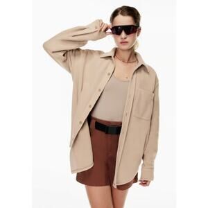 Aritzia TNA Polar Fleece Button up Shirt Jacket Taupe Size 2 (Large)